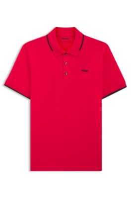 Polo Slim en coton stretch avec finitions contrastantes, Rouge