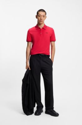 Polo Slim en coton stretch avec finitions contrastantes, Rouge