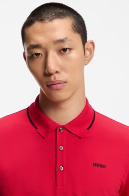 Polo Slim en coton stretch avec finitions contrastantes, Rouge