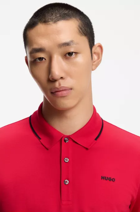 Embroidered-logo slim-fit polo shirt in stretch cotton