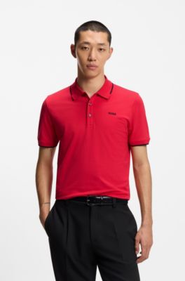 Polo Slim en coton stretch avec finitions contrastantes, Rouge
