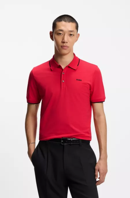Embroidered-logo slim-fit polo shirt in stretch cotton