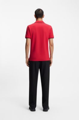 Polo Slim en coton stretch avec finitions contrastantes, Rouge