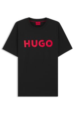 Hugo Cotton-jersey Regular-fit T-shirt With Contrast Logo In Black