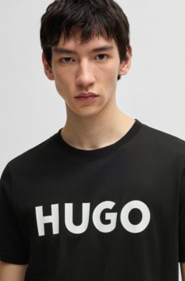 Camiseta de punto de algod&oacute;n con logo estampado, Negro
