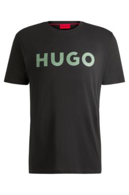 Camiseta de punto de algod&oacute;n con logo estampado, Negro