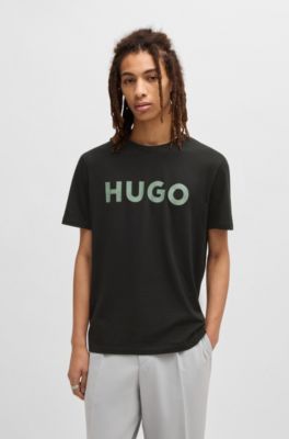 Camiseta de punto de algod&oacute;n con logo estampado, Negro