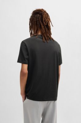 Camiseta de punto de algod&oacute;n con logo estampado, Negro