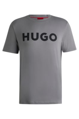 Hugo Boss Cotton-jersey Regular-fit T-shirt With Logo Print In Grey