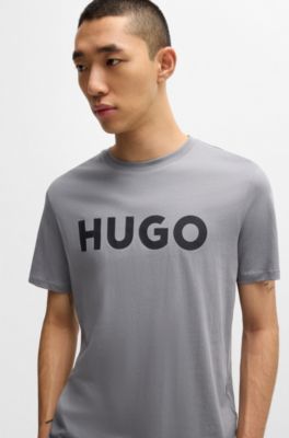 Camiseta de punto de algod&oacute;n con logo estampado, Gris