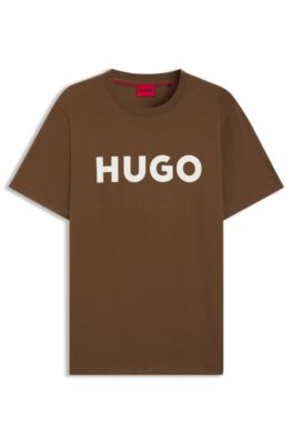 Camiseta de punto de algod&oacute;n con logo estampado, Marr&oacute;n
