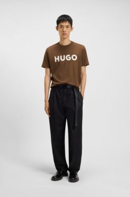 Camiseta de punto de algod&oacute;n con logo estampado, Marr&oacute;n
