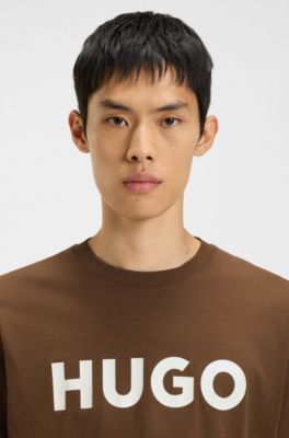 Camiseta de punto de algod&oacute;n con logo estampado, Marr&oacute;n