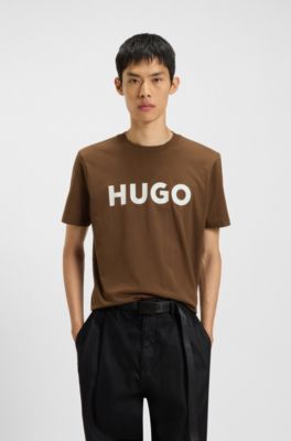 Camiseta de punto de algod&oacute;n con logo estampado, Marr&oacute;n