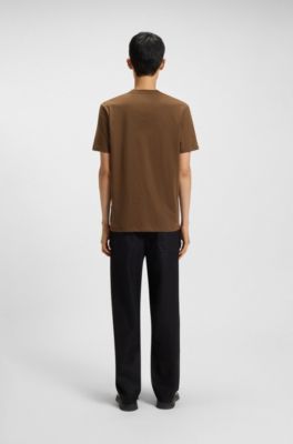 Camiseta de punto de algod&oacute;n con logo estampado, Marr&oacute;n
