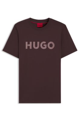 Camiseta de punto de algod&oacute;n con logo estampado, Marr&oacute;n claro