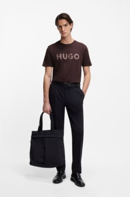 Camiseta de punto de algod&oacute;n con logo estampado, Marr&oacute;n claro