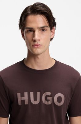 Camiseta de punto de algod&oacute;n con logo estampado, Marr&oacute;n claro