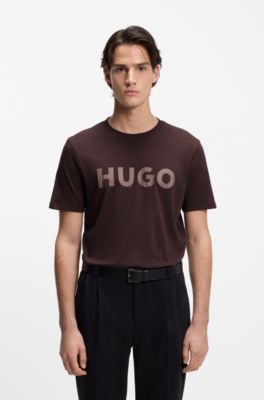 Camiseta de punto de algod&oacute;n con logo estampado, Marr&oacute;n claro