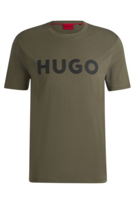 Camiseta de punto de algod&oacute;n con logo estampado, Caqui