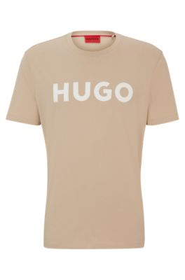 Camiseta de punto de algod&oacute;n con logo estampado, Beige