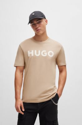 Camiseta de punto de algod&oacute;n con logo estampado, Beige