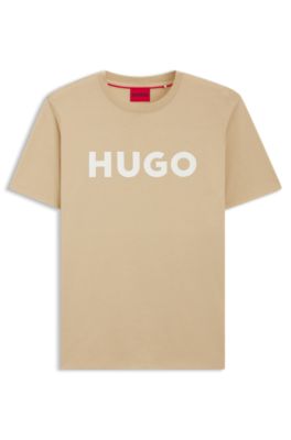 Camiseta de punto de algod&oacute;n con logo estampado, Beige