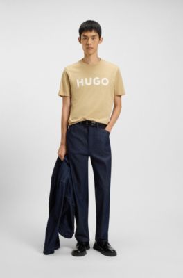 Camiseta de punto de algod&oacute;n con logo estampado, Beige