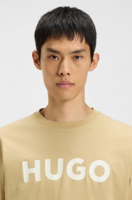 Cotton jersey T-shirt with logo print, Beige