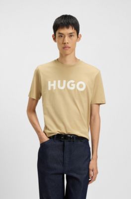 Logo-print T-shirt in cotton jersey, Beige