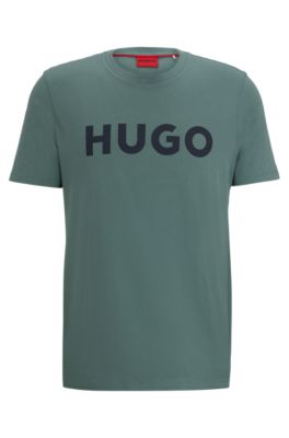 Hugo Boss Cotton-jersey Regular-fit T-shirt With Contrast Logo In Dark Green
