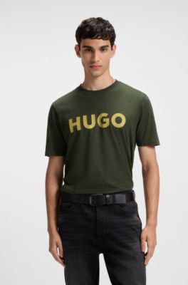 Camiseta de punto de algod&oacute;n con logo estampado, Verde oscuro
