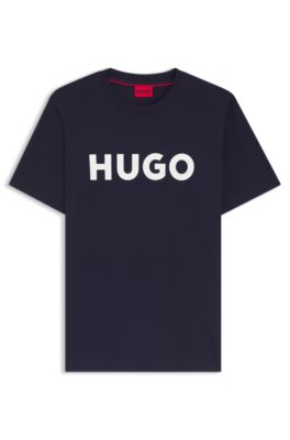 Camiseta de punto de algod&oacute;n con logo estampado, Azul oscuro