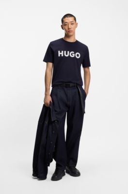 Camiseta de punto de algod&oacute;n con logo estampado, Azul oscuro