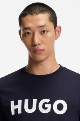 Camiseta de punto de algod&oacute;n con logo estampado, Azul oscuro