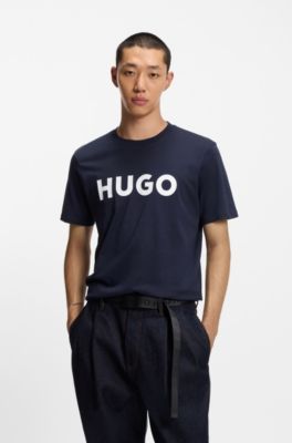 Camiseta de punto de algod&oacute;n con logo estampado, Azul oscuro