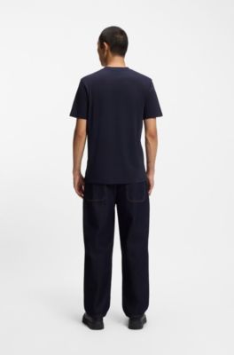 T-shirt en jersey de coton avec logo imprim&eacute;, Bleu fonc&eacute;