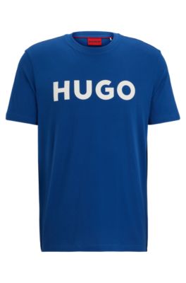 Hugo Cotton-jersey Regular-fit T-shirt With Contrast Logo In Blue