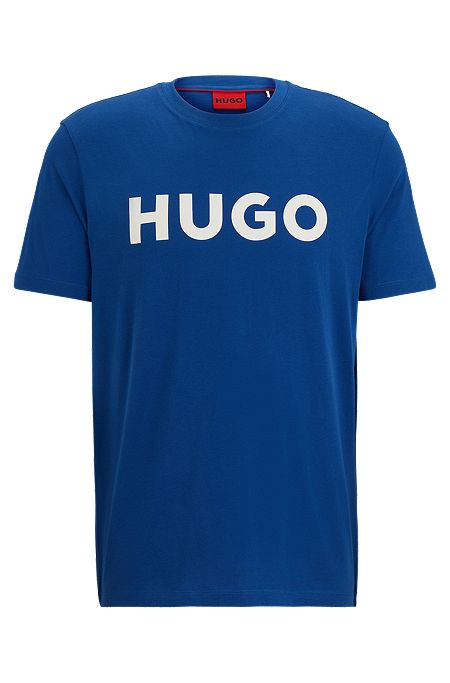 Cotton-jersey regular-fit T-shirt with contrast logo, Blue