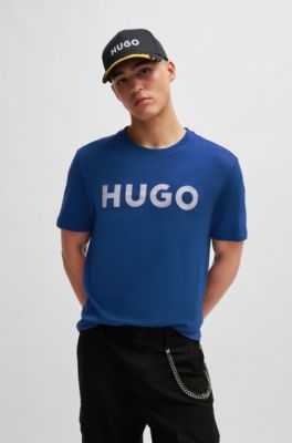 Camiseta de punto de algod&oacute;n con logo estampado, Azul