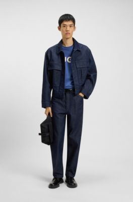 T-shirt en jersey de coton avec logo imprim&eacute;, Bleu