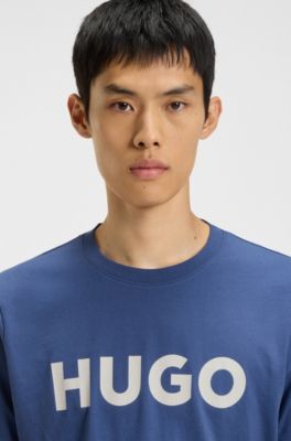 T-shirt en jersey de coton avec logo imprim&eacute;, Bleu