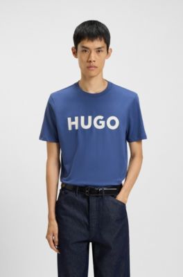 Camiseta de punto de algod&oacute;n con logo estampado, Azul