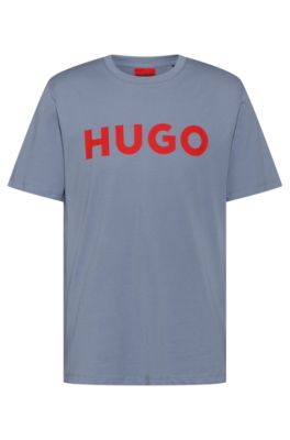 HUGO Cotton jersey regular fit T shirt with contrast logo