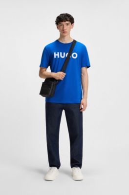 Camiseta de punto de algod&oacute;n con logo estampado, Azul
