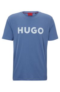 Cotton-jersey regular-fit T-shirt with contrast logo, Light Blue