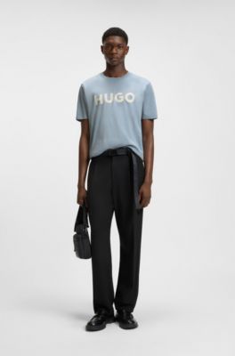 Camiseta de punto de algod&oacute;n con logo estampado, Celeste