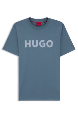 Camiseta de punto de algod&oacute;n con logo estampado, Celeste