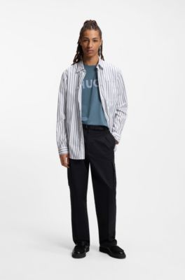 Camiseta de punto de algod&oacute;n con logo estampado, Celeste