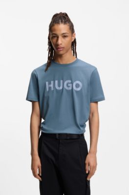 Camiseta de punto de algod&oacute;n con logo estampado, Celeste